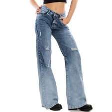 Jeans Donna Palazzo Gamba Larga Baggy Ripped Pantaloni Denim TOOCOOL X225