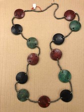 COLLANA PERLINE IN METALLO E DISCHI IN LEGNO COLORATO BIGIOTTERIA CIRCONF.CM 130