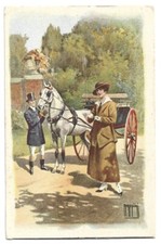 Antica Cartolina ILLUSTRATA: CAVALLO, STALLONE, GIUMENTA - DAMA E PASSEGGIATA