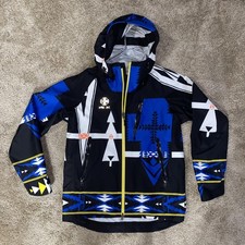 Giacca RLX Ralph Lauren uomo blu medio con cappuccio sci shell stampa tribale azteca