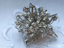 SPILLA GRANDE A FIORE COLOR ARGENTO  CON STRASS  BIJOUX IDEA REGALO