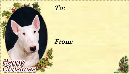 Bull terrier christmas labels - christmas,