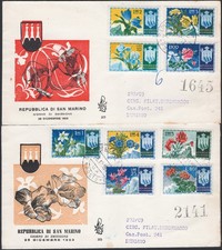San Marino 1953 Fiori, serie n° 400/08 su 2 FDC Venetia viaggiate per raccomanda