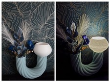 Lampada E27 Effetto Maglia Intrecciata Con  Vaso E Fiori 