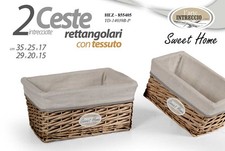 SET 2 CESTE RETANGOLARI VIMINI BIANCO RIVESTITE TESSUTO BAGNO CUCINA MAR 35/29cm