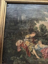 Olio Su tavola XIX Secolo Amore Agreste Da Restaurare