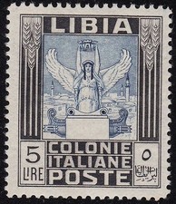 1940 LIBIA, n.163, Vittoria alata, 5 lire nere e blu, MNH**