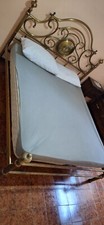 PRESTIGIOSO LETTO MATRIMONIALE IN OTTONE MASSICCIO VINTAGE DIPINTO