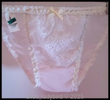 SLIP BIKINI TRASPARENTE vintage TOSCA MUTANDINE chiffon perizoma rosa fiocco nylon pizzo ~M/L