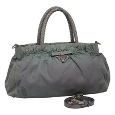 PRADA Hand Bag Nylon 2way Gray