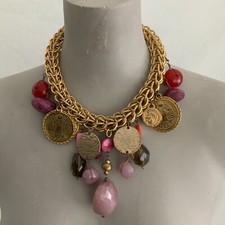 ANGELO MARANI STUNNING NECKLACE WITH CHARMS 16.5 INCHES LONG-GOLD & MULTICOLOR