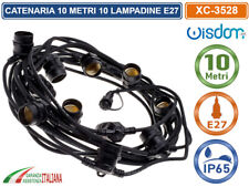 CATENA CATENARIA LUMINOSA 10 METRI NERA PER 10 LAMPADINE LED E27 DA ESTERNO IP65