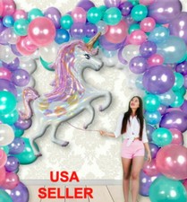 114: UNICORNO LASER ROSA + SET PALLONCINI GHIRLANDA ARCO 16 piedi blu perla, compleanno, doccia
