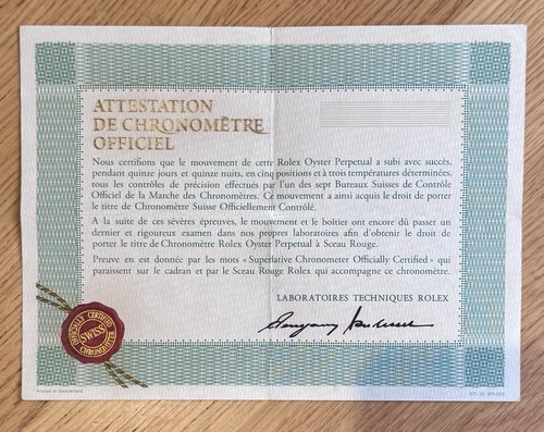 Rolex certificate blank - certificate,