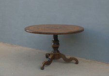 Tavolo tondo fisso intarsiato con gambo centrale, '800 - L 122 cm!