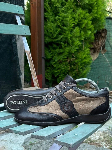 Pollini brown leather logo - pollini,
