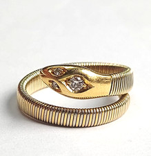 Anello tubogas serpente vintage anni '70 in oro massiccio 18k diamanti naturali