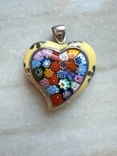 RARO CIONDOLO CUORE MILLEFIORI VETRO DI MURANO ARGENTO STERLING 925 E ALAN K $249