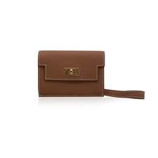 Autentico portafoglio Hermes marrone Epsom pelle Kelly tasca sottile hardware oro