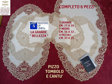 Centri fatti a mano , lino pizzo tombolo e cantù completo 6 pezzi ovale avorio