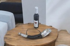 Tazza vino vichingo porta corno da bere vero corno Kudu argento 925 placcato ...