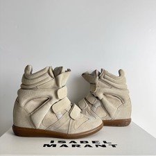 Authentic Isabel Marant Bekett Wedge Sneakers – Beige/Ecru Suede (Size 39)