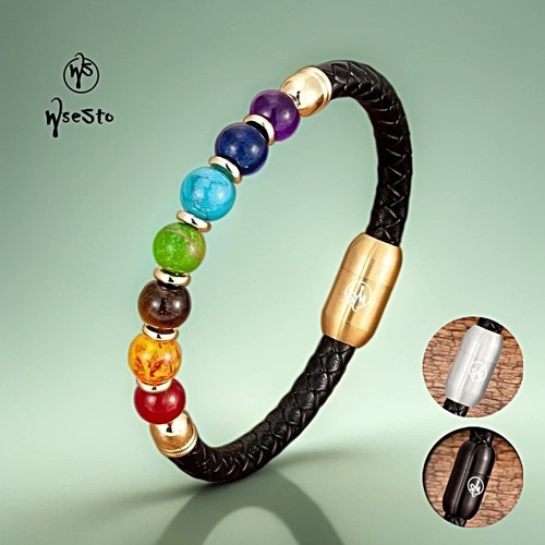 Bracciale wsesto pelle pietra - bracciale,