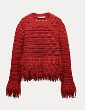 ZARA WOMAN RED FRINGED KNIT SWEATER SIZE XL Pullover Rosso Frange Crochet