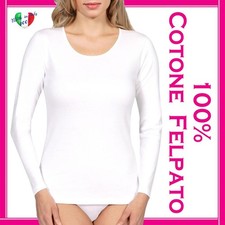 Maglia Intima Donna in 100% COTONE FELPATO Caldo Manica Lunga Termica Maglietta
