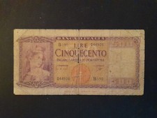 BANCONOTA CINQUECENTO 500 LIRE ORNATA DI SPIGHE REPUBBLICA ITALIANA 1947