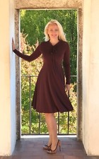 ZARA Vestito Fiocco Collo Abito Melograno Scuro al Ginocchio tg.M