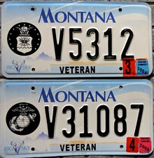 2 TARGHE USA auto MONTANA U.S. Veteran - Corpi Militari Veterani ORIGINALI RARE