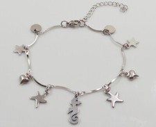 1pz bracciale acciaio inox con ciondoli colore argento scuro 19cm+5cm bijoux