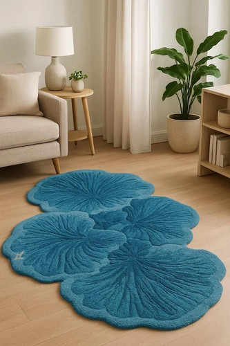Tappeto lana blu trapuntato - lana,