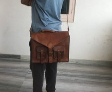 Borsa da uomo in vera pelle vintage messenger a tracolla per laptop nuova pro...