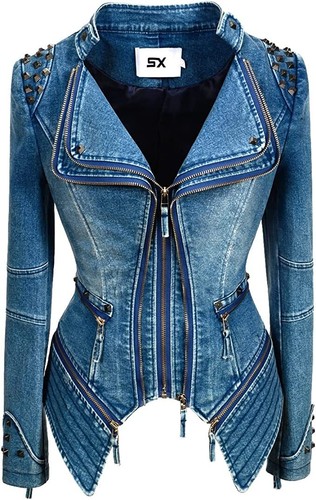 Cappotto donna denim rivettato