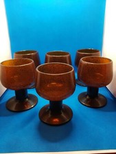 Set 6 Coppe in vetro giallo - ambra a bolle con gambo medio - vintage