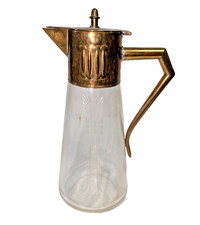 Antica Caraffa Liberty in Vetro Lavorato e Ottone Inizio XX secolo