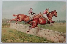 IPPICA SALTO AD OSTACOLI - CAVALLI - CARTOLINA D'EPOCA IN RILIEVO EMBOSSED