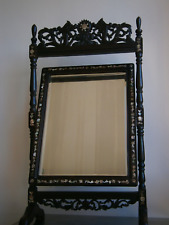 Grande Specchio Psiche Indocina Legno Intarsiato Madreperla Decor Dragone Arte -