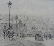 Giovanni LOMI (Livorno 1889-1969) Paesaggio toscano con figure disegno cm 17x19