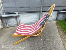 Sdraio design, in legno, con seduta con bandiera USA, richiudibile e plaid