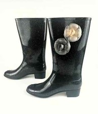 CHANEL Stivali da Pioggia Neri Glitterati da Donna –Collezione Camelia. Perfetti
