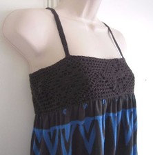 Mini abito senza maniche blu stampa geometrica all'uncinetto ZARA nero all'uncinetto taglia M nuovo senza etichette