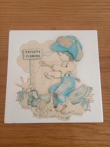 Vtg decoupage ceramic tile - , 3d