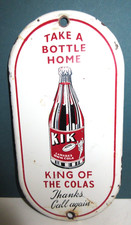 Vecchia spinta porta in metallo KIK COLA anni 50 con insegna Football Kicker Canada