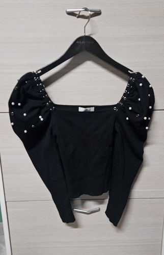 Top nero manica lunga spalle - lunga, a