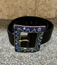 Cintura donna Emporio Armani Italia originale 70/28 nero oro blu con perline larga