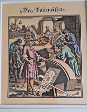 STAMPA ANTICA  RIPRODUZIONE I MESTIERI L'ARCHITETTO CON CORNICE DORATA A MANO