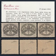 Vaticano 1946 Segnatasse Righe Larghe Carta Grigia Certificato Diena Integri MNH